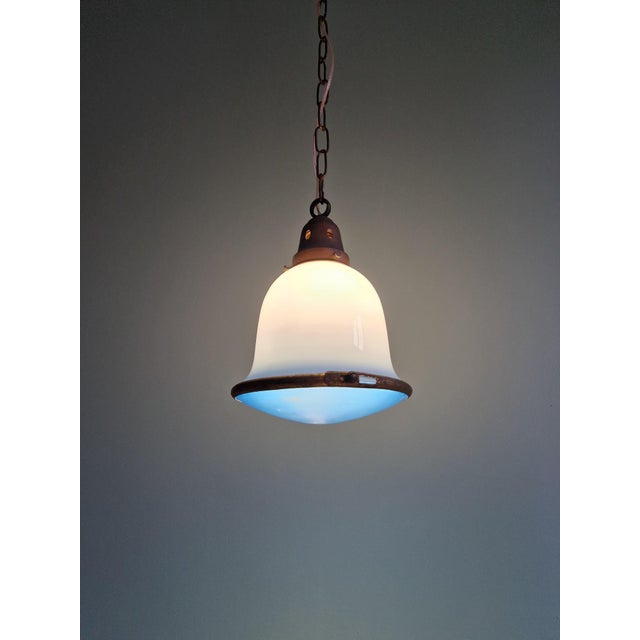 Bauhaus Pendant Light in White Opaline and Blue Satin Glass, 1920s For Sale - Image 12 of 18