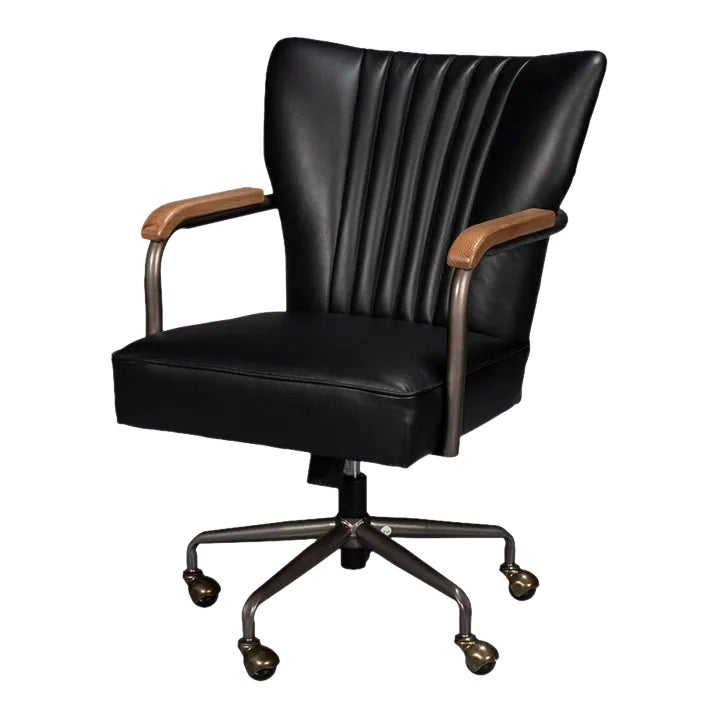View of Industrial Black Leather Desk Chair | Chairish