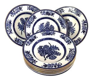 Antique Copeland Blue & White China Dinner Bowls- Set of 9