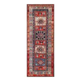 1900s Red Geometric Antique Nw Persian Rug 3' 9"x 9' 8" Handmade Wool Carpet For Sale