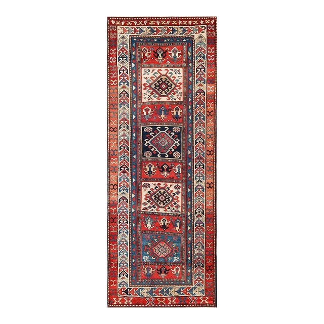 1900s Red Geometric Antique Nw Persian Rug 3' 9"x 9' 8" Handmade Wool Carpet For Sale