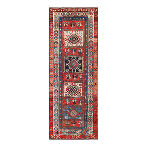 1900s Red Geometric Antique Nw Persian Rug 3' 9"x 9' 8" Handmade Wool Carpet