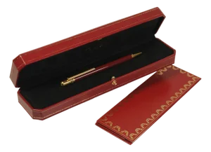18 Karat Gold-Plated and Red Lacquered Ballpoint with Box from Cartier, 1980s, Set of 2