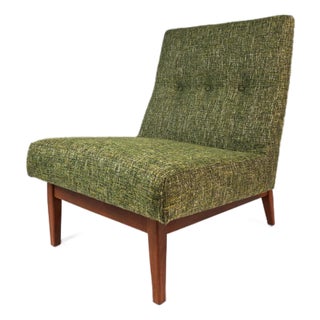 Mid-Century Modern Slipper / Lounge Chair Newly Upholstered With Walnut Base Attributed to Milo Baughman for Thayer Coggin, Usa, Circa 1960s For Sale