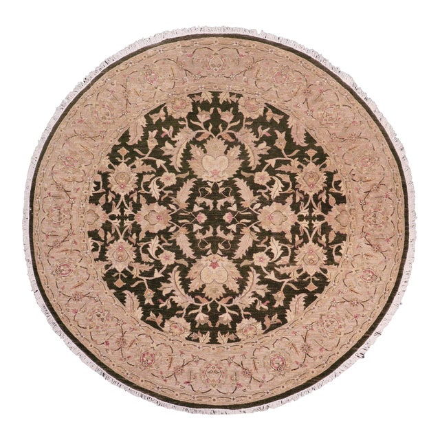 Classic Ziegler Jolie Dark.green/Tan Wool Round Rug - 8'10'' X 9'2'' For Sale