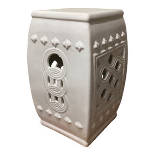 Vintage Hand Glazed Ceramic Porcelain White Garden Stool For Sale