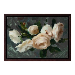 Contemporary Roses II by Jon Doran | Oil on Panel Small White Roses Still Life For Sale