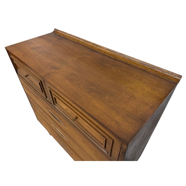 Wood Mid-Century Modern Broyhill Sculptra Walnut High Chest For Sale - Image 7 of 10