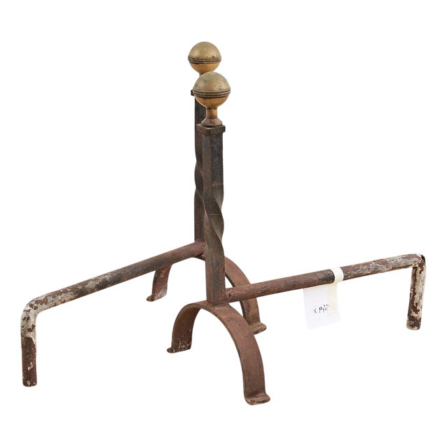 Antique Wrought Iron Andirons, Set of 2 For Sale