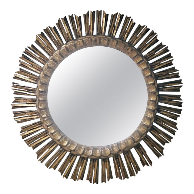 Vintage Spanish Giltwood Sunburst Mirror, 1940s-1960s For Sale
