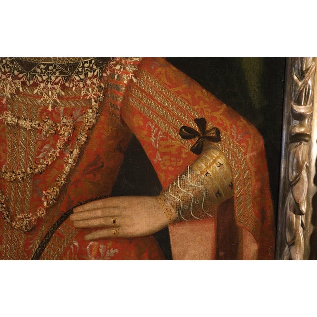 Workshop of Alonso Sanchez Coello, Portrait of a Noblewoman, 17th Century, Oil Painting on Canvas For Sale - Image 10 of 16