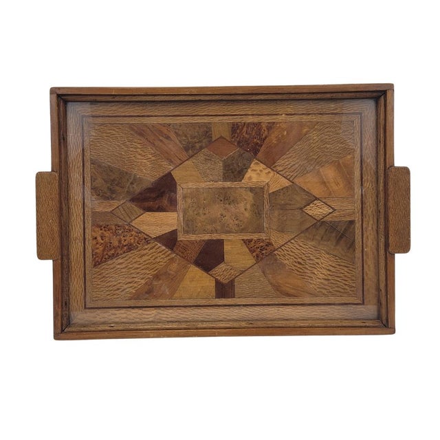 Art Deco Tray Marquetry and Glass, France, 1950s For Sale - Image 16 of 16