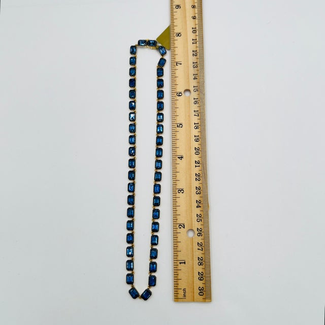 Metal Sapphire Emerald Cut East West Necklace in Black Rhodium & 18k Yellow Gold For Sale - Image 7 of 7