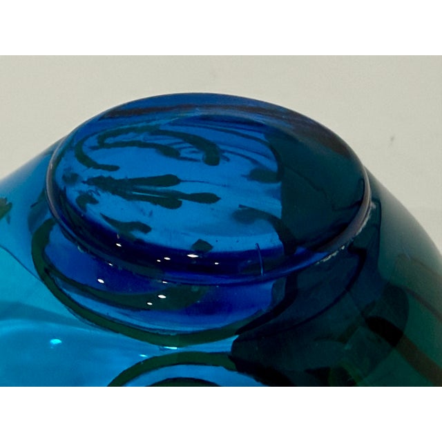 Blue Mid-Century Venetian Art Glass Teardrop Blue Tre Fuochi Handpainted Dish Italy For Sale - Image 8 of 8