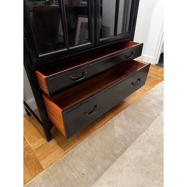 Bronson Mahogany Glass Door Bookcase Cabinet in Heritage Black Attributed to Pottery Barn For Sale - Image 13 of 18