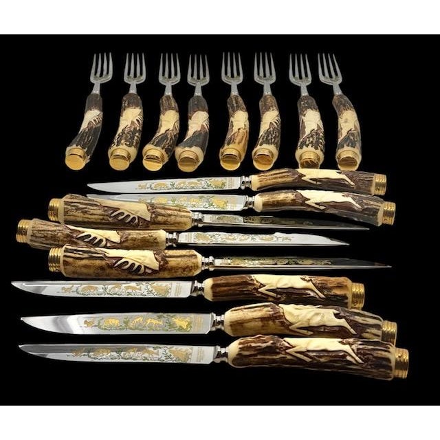 A handsome vintage German knife and fork service by Anton Wingen Jr. of Solingen, Germany, dating to approximately the...