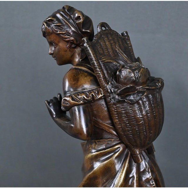 Late 19th Century Bronze Young Girl with a Basket from E. Bouret For Sale - Image 15 of 18