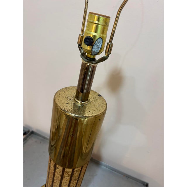 Russel Wright 1960s Mid Century Modern Russell Wright Brass/Cork Post Lamp For Sale - Image 4 of 4