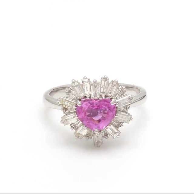 Natural 1.24cts pink sapphire heart 1.10cts diamond ring gold For Sale - Image 11 of 18