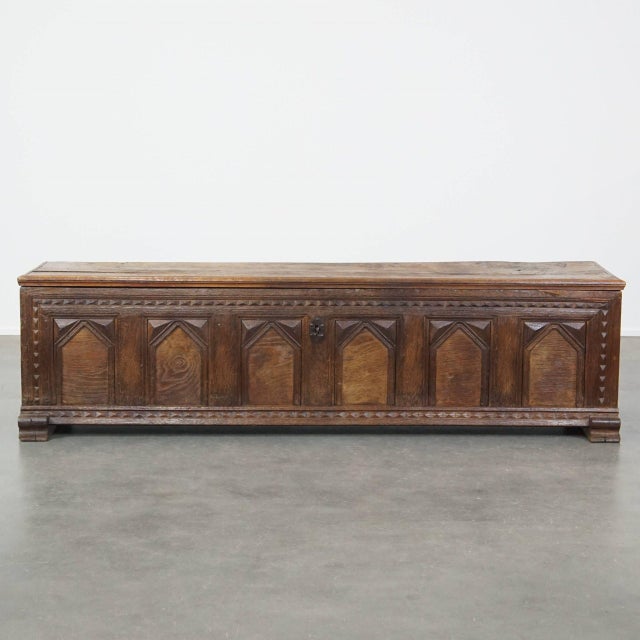 17th Century Bench Chest with Wood Carvings For Sale - Image 14 of 14