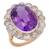 19th Century Victorian 11.40 Carat Amethyst Diamond 18k Yellow Gold Cluster Ring, Size 6.25 For Sale