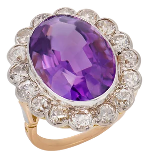 19th Century Victorian 11.40 Carat Amethyst Diamond 18k Yellow Gold Cluster Ring, Size 6.25