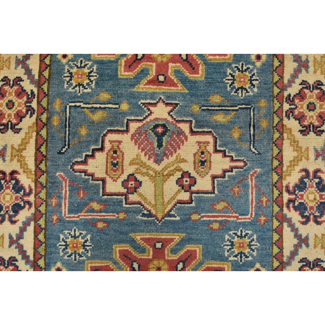 Textile Kazak Runner 2’9” X 6’10” Blue Wool Tribal Hand-Knotted Oriental Rug For Sale - Image 7 of 12