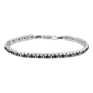 Black Rhodium over .925 Sterling Silver 1.0 Cttw Rose Cut Diamond Double-Link 7" Tennis Bracelet (Blue Color, I1-I2 Clarity) For Sale