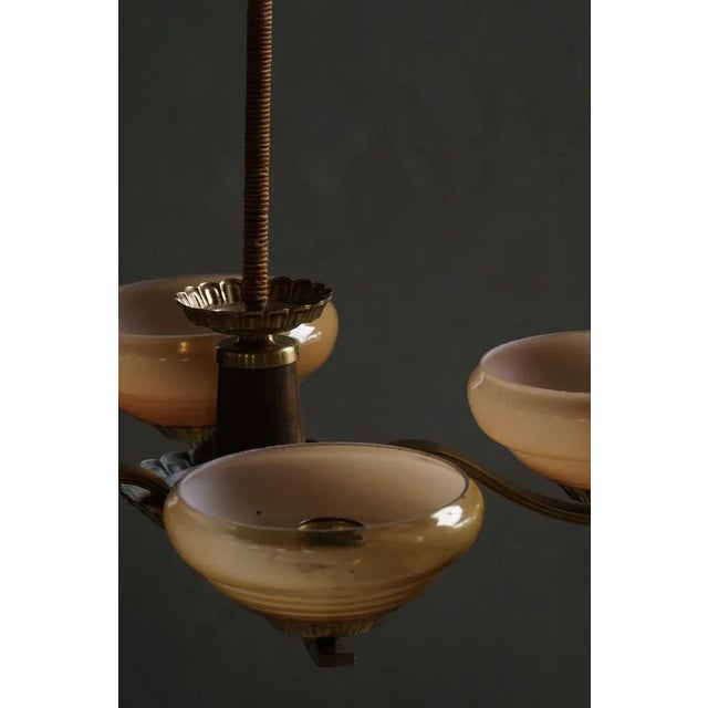 Art Deco Four-Arm Pendant in Glass and Brass, Sweden, 1940s For Sale - Image 6 of 14