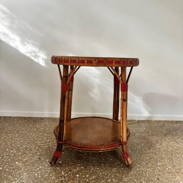 French Bamboo and Cane Side Table, 1950s For Sale - Image 4 of 9