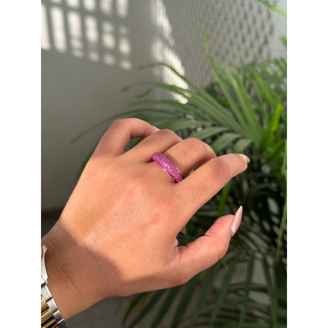 Chunky 1.68Ct Pink Sapphire Pave Dome Ring Size 5 in 14k Gold Modern Jewelry For Sale In New York - Image 6 of 17