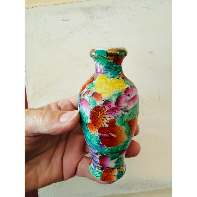 Pair Vintage Millefleurs 100 Flowers Miniature Porcelain Vases – Pair | Hand-Painted Floral Chinese Porcelain | 1950s–1970s For Sale - Image 4 of 9