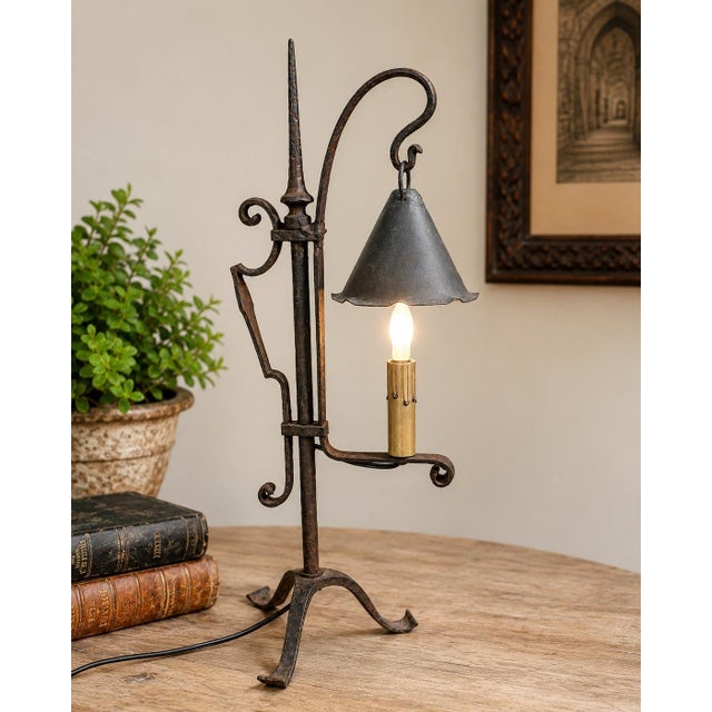 Gothic Antique Hand-Forged Wrought Iron Lamp – Gothic Revival, Spanish Mission, Arts & Crafts Style For Sale - Image 3 of 12