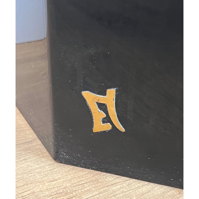 Metal 1970s Black and gold lacquered metal console signed by French designer Jean-Claude Mahey For Sale - Image 7 of 12