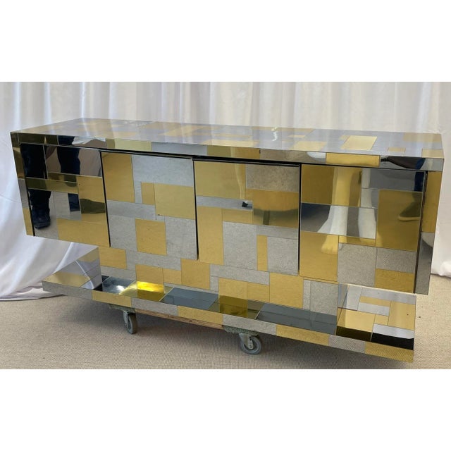Original Paul Evans Cabinet, Sideboard, Cityscape Brass and Chrome, Signed For Sale - Image 4 of 13