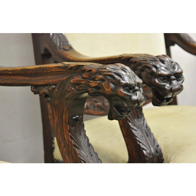 Late 19th Century Late 19th Century Rj Horner Attr Renaissance Figural Lion Carved Oak Wood Dining Chairs - Set of 6 For Sale - Image 5 of 16