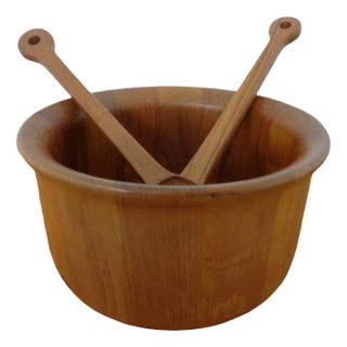 Mid-Century Teak Salad Bowl and Spoons by Richard Nissen for Nissen, 1960s, Set of 3 For Sale