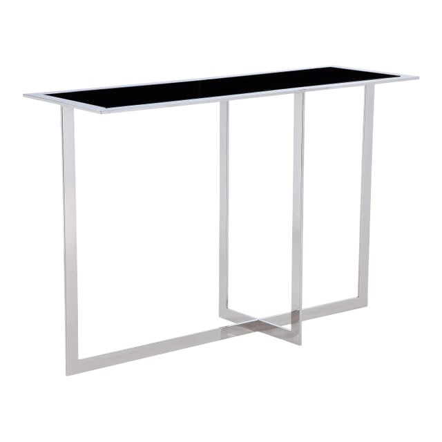 Pasargad Home Luxe Glass & Stainless Steel Console Table, Black For Sale