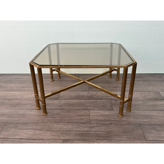 Vintage Hollywood Regency Style Brass and Smoked Glass Coffee Table, 1970s For Sale - Image 17 of 17