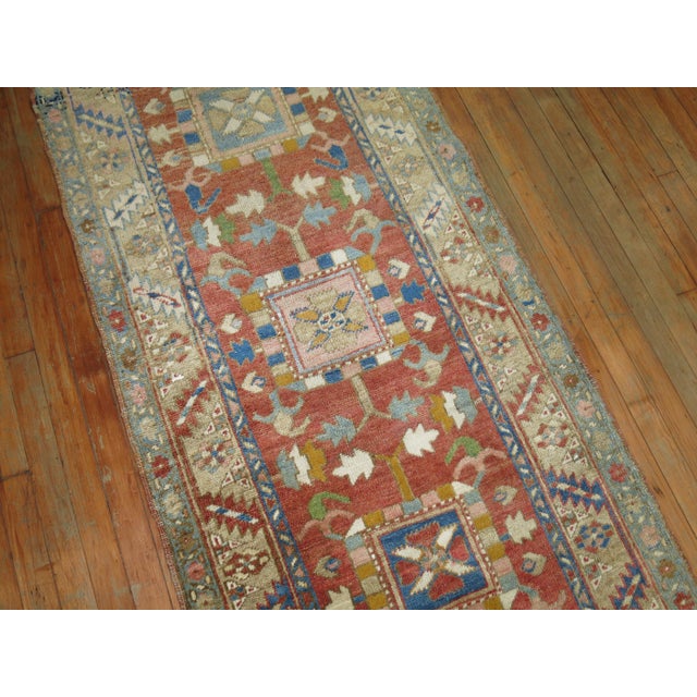 Persian Long Antique Persian Heriz Runner For Sale - Image 3 of 18