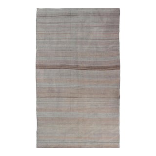 Vintage Turkish Kilim Rug With Earthy Pastel Stripes 5'0 X 8'11 For Sale