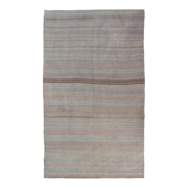 Vintage Turkish Kilim Rug With Earthy Pastel Stripes 5'0 X 8'11 For Sale