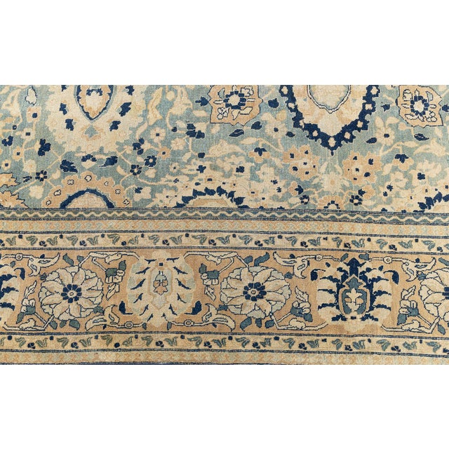 Antique Beige, Blue Botanic Persian Tabriz Handmade Wool Rug For Sale - Image 10 of 10