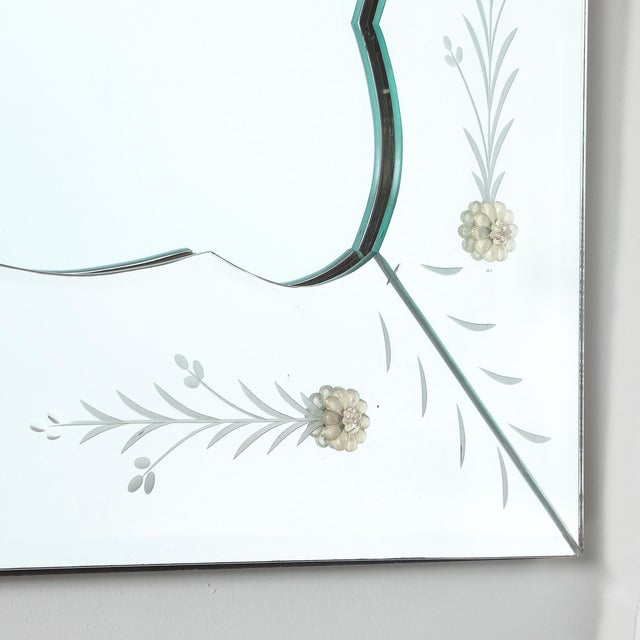 Mid-Century Reverse Etched Mirror W/ Scalloped Inner Border & Florets For Sale - Image 10 of 10