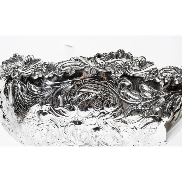 Vintage Large Silver Plated Punch Bowl Cooler with Floral Decoration For Sale - Image 5 of 13