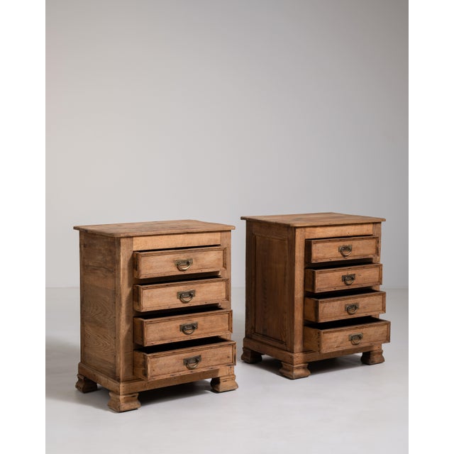 Pair of Oak Chests of Drawers with Brass Hardware, Antique, France, Early 20th Century For Sale - Image 12 of 16