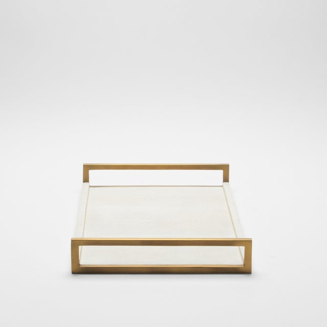 2020s Rectangular Tray in Natural Cream Shagreen With Bronze Patina Brass by R&y Augousti For Sale - Image 5 of 11
