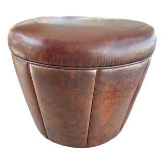 Mid 20th Century Brown Leather Drum Shape Low Stool or Foot Rest For Sale