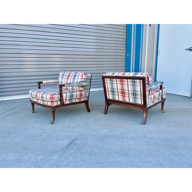 1970s Mid Century Mahogany Lounge Chairs With Brass Casters- Set of 2 For Sale - Image 4 of 13