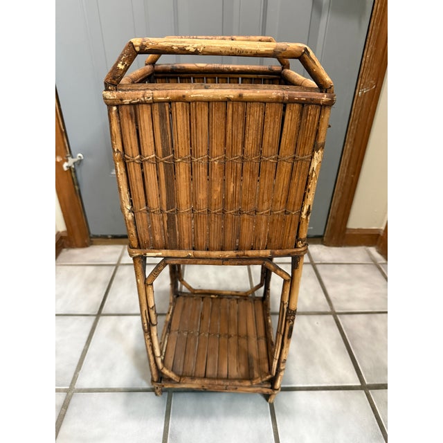 Vintage Bamboo Split Reed Plant Stand For Sale - Image 4 of 12